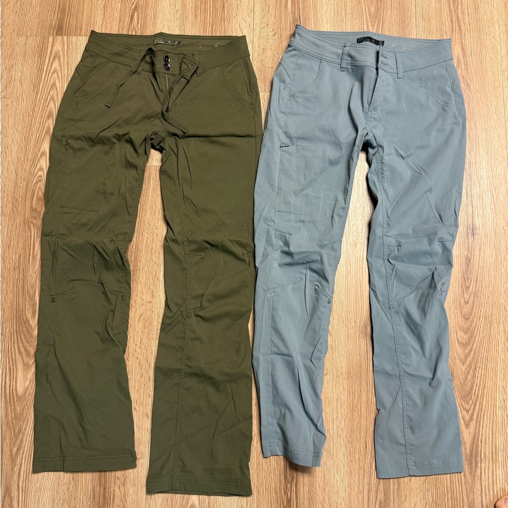 prAna Women’s Pants in Olive Green and Light Blue - Casual Utility Styles